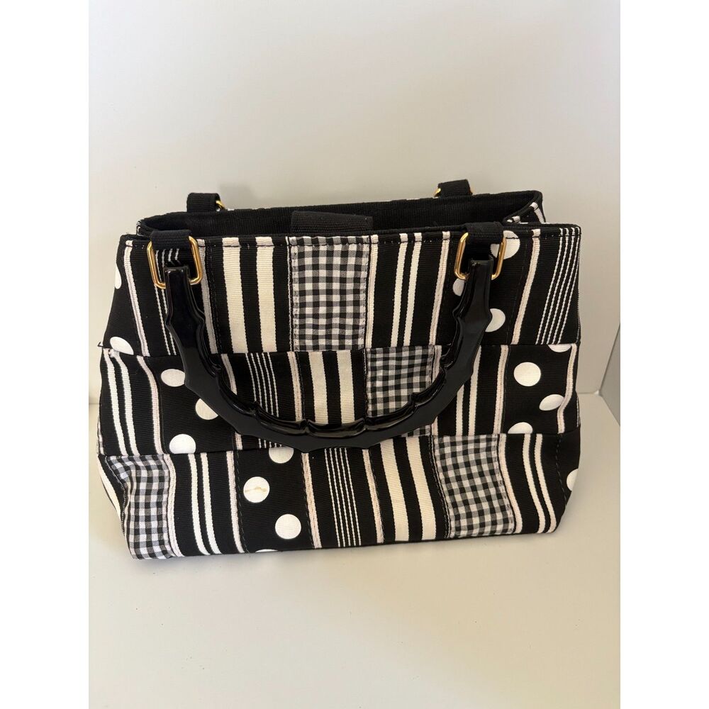 Y2K Patchwork Ribbon Polka Dot Gingham Striped Handbag Purse Bamboo Handle Twee